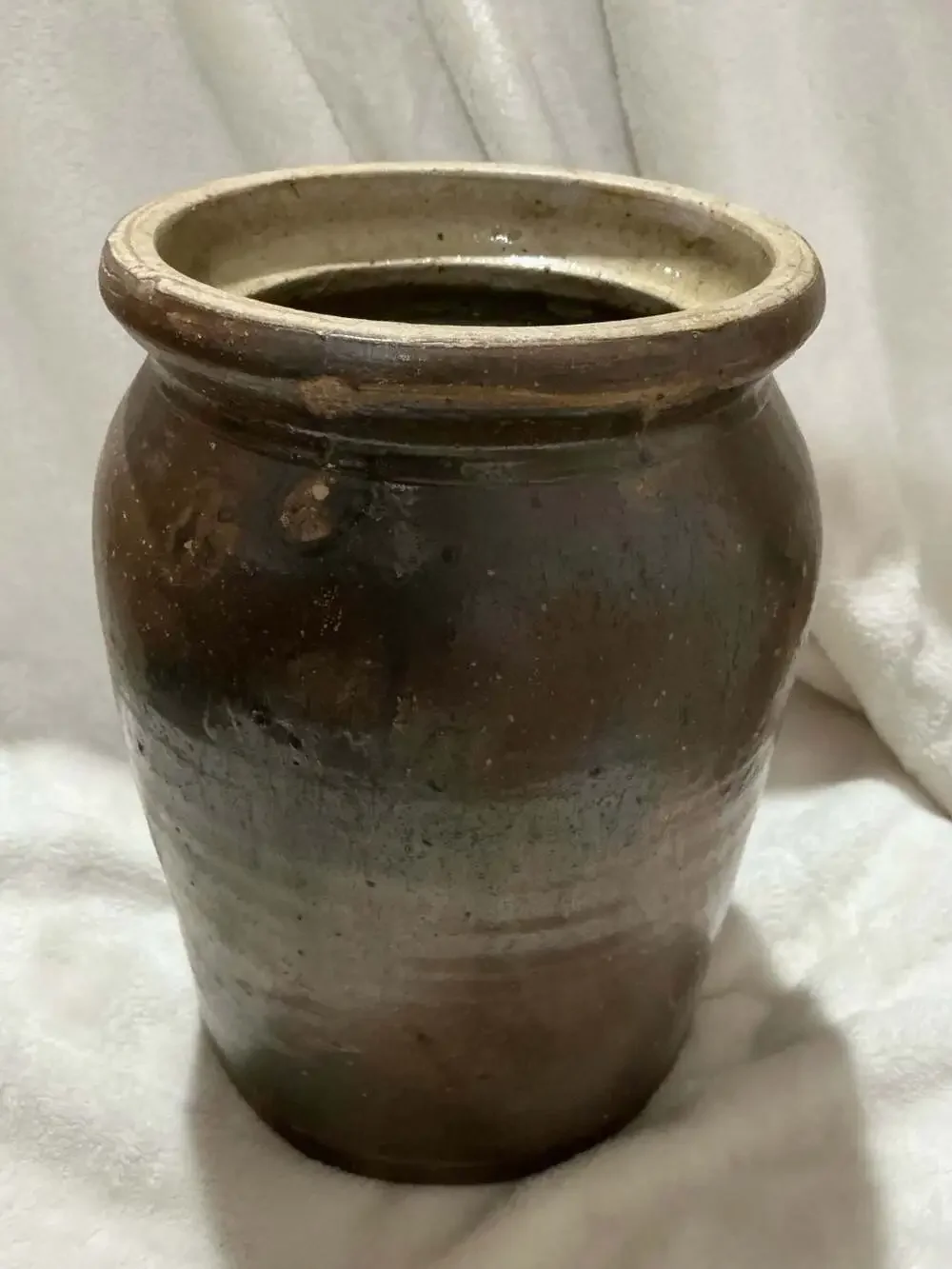 Antique Stoneware Storage Jar Crock Brown Glaze